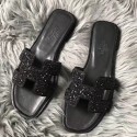 Replica Hermes Oran Sandals In Black Suede With Black Crystal HD1663Fi42