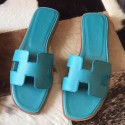 Replica Hermes Oran Sandals In Blue Paon Epsom Leather HD1670BV51