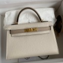 Top Hermes Kelly Mini II Sellier Bicolor Handmade Bag in Craie and Trench Epsom Calfskin HD1090Wi77
