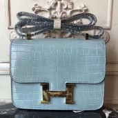 AAA Copy Hermes Blue Lin Constance MM 24cm Crocodile Bag HD331Vi77