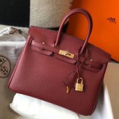 AAA Hermes Birkin 25cm Bag In Bordeaux Clemence Leather GHW HD127KV93