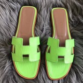 Designer Hermes Oran Sandals In Apple Green Lizard Leather HD1656eL18