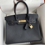 Designer Replica Hermes Birkin 30 Retourne Handmade Bag In Black Epsom Calfskin HD161CF36