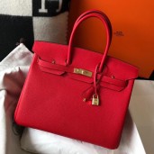 Fake Hermes Birkin 35cm Bag In Red Clemence Leather GHW HD255GR32