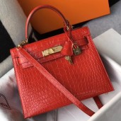 Fake Hermes Kelly 25cm Handmade Bag In Red Embossed Crocodile Leather HD886Iw51