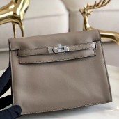 Fake Hermes Kelly Danse Handmade Bag In Grey Swift Leather HD702RY48