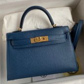 Fake Hermes Kelly Mini II Sellier Handmade Bag In Deep Blue Epsom Calfskin HD1113qY98
