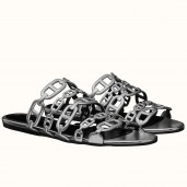 Fake Hermes Thalassa Sandals In Silver Metallic Calfskin HD2007zR45