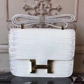 Fake Hermes White Constance MM 24cm Crocodile Bag HD2066RY48