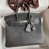 Fashion Hermes Birkin 25 Bag In Dark Grey Matte Alligator Crocodile Skin HD558ur96