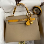 Fashion Hermes Kelly Sellier 28 Bicolor Bag in Trench and Yellow Epsom Calfskin HD1327Of26