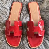 Fashion Hermes Oran Sandals In Red Patent Leather HD1703wc24