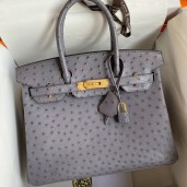 Hermes Birkin 30 Retourne Handmade Bag In Gris Asphalt Ostrich Leather HD180Ac56