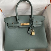 Hermes Birkin 30 Retourne Handmade Bag In Vert Amande Clemence Leather HD198tp20