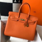 Hermes Birkin 35cm Bag In Orange Clemence Leather GHW HD252ot97