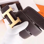 Hermes H Belt Buckle & Chocolate Clemence 32 MM Strap HD715AT21