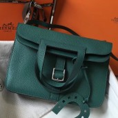 Hermes Halzan 31cm Bag In Malachite Clemence Leather HD738PC54