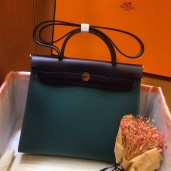 Hermes Herbag Zip 31cm Bag In Navy And Green HD752mU75