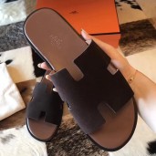 Hermes Izmir Sandals In Chocolate Suede Leather HD794CD62