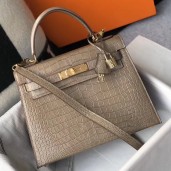 Hermes Kelly 25cm Handmade Bag In Taupe Embossed Crocodile Leather HD891AZ57