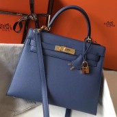 Hermes Kelly 28cm Bag In Blue Agate Epsom Leather GHW HD928EB28