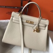 Hermes Kelly 32cm Bag In Beton Clemence Leather GHW HD955ym68