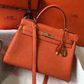 Hermes Kelly 32cm Bag In Orange Clemence Leather GHW HD970rN91