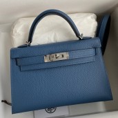 Hermes Kelly Mini II Sellier Handmade Bag In Blue Agate Epsom Calfskin HD1099Bt18