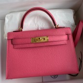 Hermes Kelly Mini II Sellier Handmade Bag In Rose Azalee Epsom Calfskin HD1134pA42