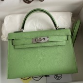 Hermes Kelly Mini II Sellier Handmade Bag In Vert Criquet Chevre Mysore Leather HD1148Hk55