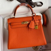 Hermes Kelly Retourne 25 Handmade Bag In Orange Clemence Leather HD1232AZ57