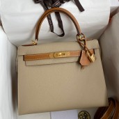Hermes Kelly Sellier 28 Bicolor Bag in Trench and Gold Epsom Calfskin HD1326cE58