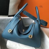 Hermes Lindy 30cm Bag In Blue Jean Clemence Leather GHW HD1444hl54