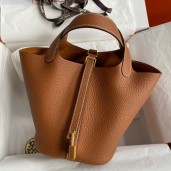 Hermes Picotin Lock 18 Handmade Bag in Gold Clemence Leather HD1831uZ84