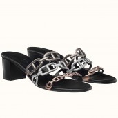 Hermes Tandem Sandals In Gold/Silver Lambskin HD1986Kv47