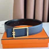 Hermes Tube H Reversible Belt 38MM in Blue Clemence Leather HD2037dP73