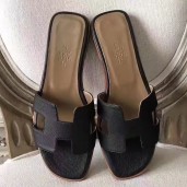 High Imitation Hermes Oran Sandals In Black Epsom Leather HD1660ng31