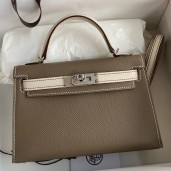 High Quality Hermes Kelly Mini II Sellier Bicolor Handmade Bag in Taupe and Craie Epsom Calfskin HD1091Es35