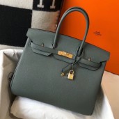 Imitation Hermes Birkin 35cm Bag In Vert Amande Clemence Leather GHW HD258uk46