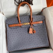 Imitation Hermes HSS Birkin 35 Bicolor Bag in Gris Agate and Gold Ostrich Leather HD770JC57