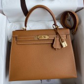 Imitation Hermes Kelly Sellier 28 Handmade Bag In Gold Epsom Calfskin HD1339wo43