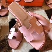 Imitation Hermes Oran Slide Sandals In Pink Swift Calfskin HD1742uq94