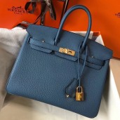 Knockoff Hermes Birkin 25cm Bag In Blue Agate Clemence Leather GHW HD124TL77