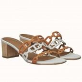 Knockoff Hermes Tandem Sandals In Brown/White Lambskin HD1985kC27