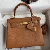 Knockoff High Quality Hermes Kelly Retourne 25 Handmade Bag In Gold Clemence Leather HD1228FA65