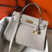 Replica AAA Hermes Kelly 32cm Bag In Pearl Grey Clemence Leather GHW HD971GF79