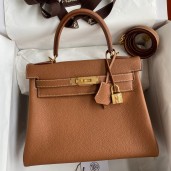 Replica AAAAA Hermes Kelly Retourne 28 Handmade Bag In Gold Clemence Leather HD1248Xr29