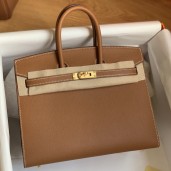 Replica Hermes Birkin 25 Sellier Handmade Bag In Gold Epsom Calfskin HD118DW49