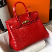 Replica Hermes Birkin 30cm Bag In Red Embossed Crocodile Leather HD221Tm92