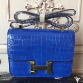 Replica Hermes Blue Constance MM 24cm Crocodile Bag HD306BV51